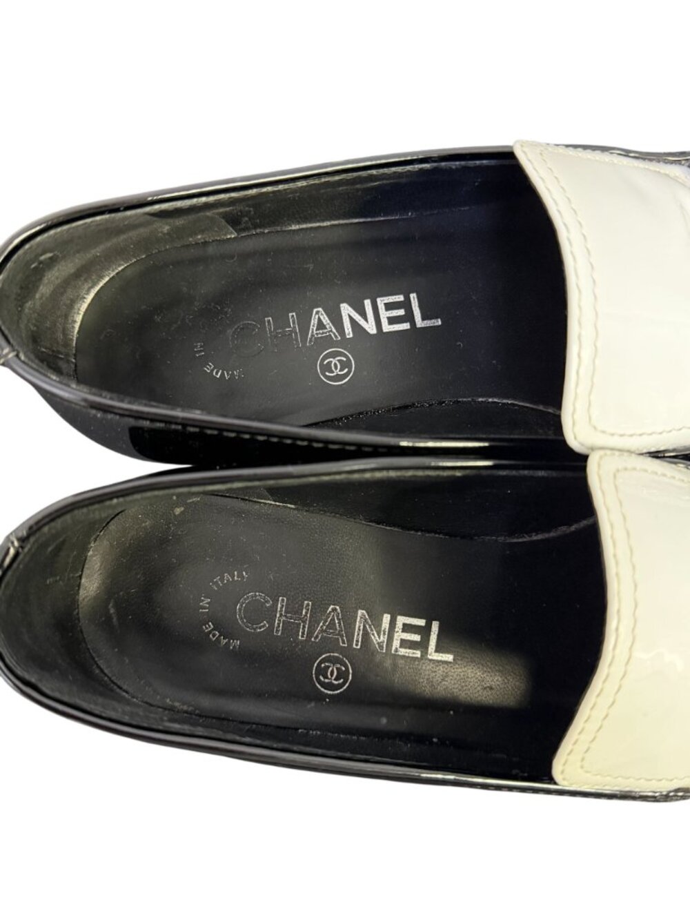Chanel Black & White Patent Leather Loafers Size 6.5/37 - Picture 7 of 10